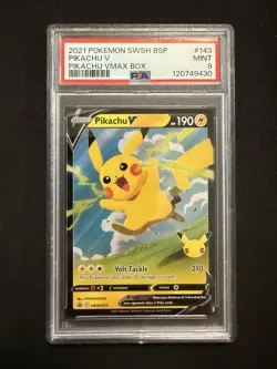 PSA 9 PIKACHU V 143 PIKACHU SWSH BLACK STAR PROMO VMAX BOX 2021 POKEMON - Image 1