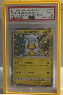 PSA 9 Poncho Wearing Pikachu Alolan Vulpix 037/SM-P Promo Pokemon Card Japanese - Image 1