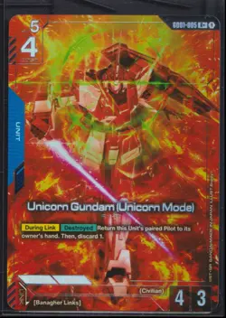 Gundam Card Game Newtype Rising Unicorn Gundam Unicorn Mode GD01 005 R+ English - Image 1
