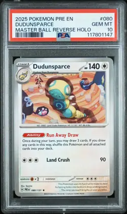 Pokemon Dudunsparce 080/131 Prismatic Evolutions Master Ball Holo Psa 10 - Image 1