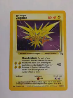 Pokemon Zapdos Holo Card 15/62 Fossil Set 1999 Rare, Lightly Played (Excellent) - Image 1