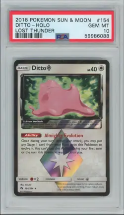 2018 Pokemon Ditto Prism Star Holo #154 Sun & Moon Lost Thunder PSA 10 GEM MINT - Image 1