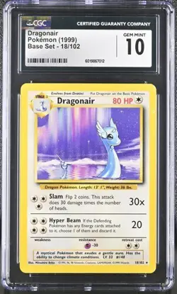 CGC 10 DRAGONAIR 18 BASE SET UNLIMITED VINTAGE POKEMON GEM MINT - Image 1