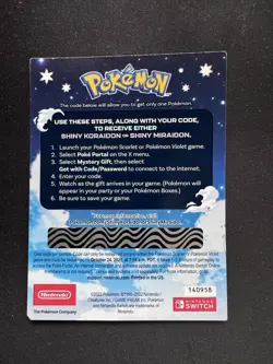POKEMON SCARLET / VIOLET -SHINY MIRAIDON OR SHINY KORAIDON CODE CARD UNSCRATCHED - Image 1