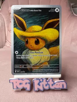 *CUSTOM* Eevee with Felt Hat Full Art Handmade Card Gift TCGKITTEN - Image 1