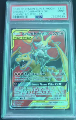 PSA 9 Charizard & Braixen GX #212 Sun & Moon Cosmic Eclipse Tag Team Card 1 - Image 1