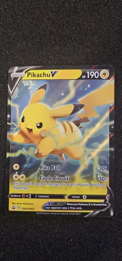 Pokemon Pikachu v TCG Sword & Shield SWSH063 Holo Promo Card NM Condition - Image 1
