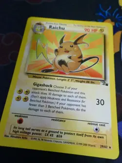 LP Pokemon (3rd Print 1999-2000) RAICHU Card FOSSIL Set 29/62 Non-Holo Rare - Image 1