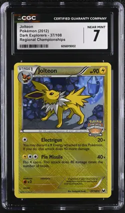 Pokemon 2012 CGC 7 NEAR MINT Jolteon Regional Championships Promo Dark Explorers - Image 1