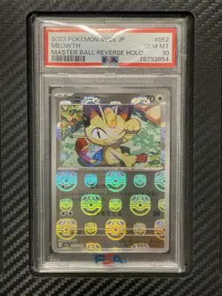 2023 PSA 10 Meowth #052 Master Ball Reverse Holo Pokemon 151 Japanese SV2a - Image 1