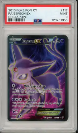 2016 Pokemon XY Breakpoint Espeon EX Full Art #117 PSA 9 - Image 1