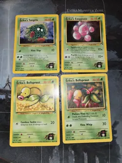 4-Card Erika's Gym Heroes Pokemon Lot, Tangela, Exeggcute, Bellsprout - Image 1