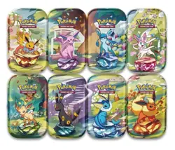 POKEMON TCG SCARLET & VIOLET PRISMATIC EVOLUTIONS MINI TIN X8 FULL ART SET *NEW* - Image 1