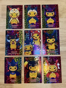 Pikachu Poncho FULL SET - Team Rocket Database - Rainbow Cracked Ice Holo 9 Card - Image 1