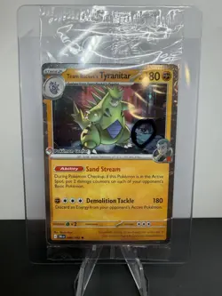 1x🌀 SWIRL Team Rocket's Tyranitar 096/182 Sealed Pokemon Center Stamp - Image 1