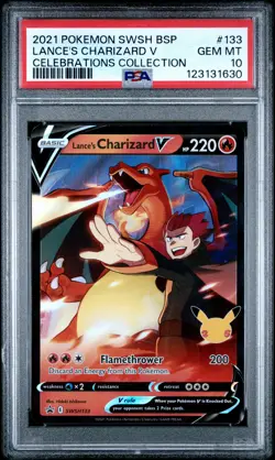 2021 POKEMON SWSH BLACK STAR PROMO CELEBRATIONS COLL LANCE'S CHARIZARD V PSA 10 - Image 1