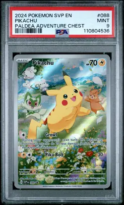 2024 POKEMON SVP EN-SV BLACK STAR PROMO PALDEA ADVENTURE CHEST PIKACHU PSA 9 - Image 1