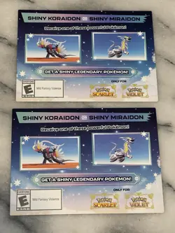 Shiny Koraidon & Miraidon Pokemon Scarlet Violet Code Card -Gamestop X 2 Unused - Image 1