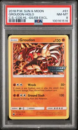 2018 Pokemon S & M Groudon-Holo Cosmos Holo-GameStop/EB Games Excl. #81 PSA 8 - Image 1