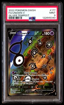PSA 9 Unown V 177 Pokemon Sword & Shield Silver Tempest 2022 - Image 1
