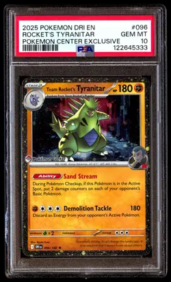 PSA 10 Rocket's Tyranitar 096 Pokemon Dri En Destined Rivals 2025 Center Exclusi - Image 1