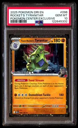 PSA 10 Rocket's Tyranitar 096 Pokemon Dri En Destined Rivals 2025 Center Exclusi - Image 1