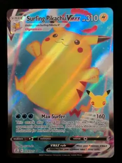 Pokemon Celebrations Surfing Pikachu VMAX Holo Ultra Rare Card 009/025 - Image 1