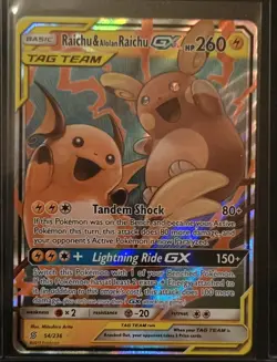 Pokemon Raichu & Alolan Raichu GX 54/236 Sun & Moon Unified Minds Ultra Rare - Image 1