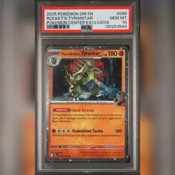 PSA 10 DESTINED RIVALS POKEMON CENTER STAMPED PROMO TEAM ROCKET'S TYRANITAR 096 - Image 1