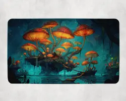 Glowing Floating Islands MTG Playmat - Sunset Fantasy Sky Cliffs Design - Image 1