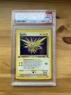 1999 POKEMON FOSSIL ZAPDOS - HOLO 1ST EDITION 15/62 MINT PSA 9 WOTC - Image 1