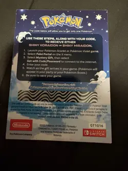 POKEMON SCARLET / VIOLET -SHINY MIRAIDON OR SHINY KORAIDON CODE CARD UNSCRATCHED - Image 2