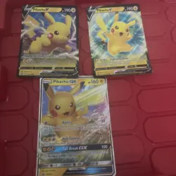 Pikachu V & GX Promo Pokemon Cards Set Jumbo Card 3 Pikachu Set - Image 1