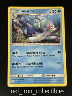 Primarina 41/149 Rare Sun & Moon Base Pokemon Card 2017 - Image 1
