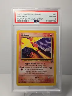 POKEMON 2000 Promo MOLTRES Black Star Aoki Error #21 PSA 8 RARE - Image 1