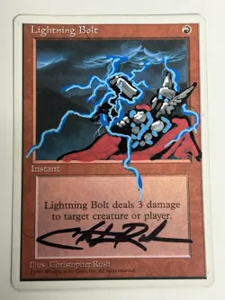 Magic MTG Revised Lightning Bolt Signed Altered by Christopher Rush HP - Image 1