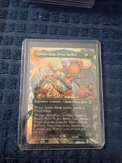 MTG magic SPIDERMAN spm BORDERLESS FOIL SPIDER HAM PETER PORKER #201 RARE - Image 1