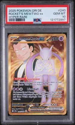 Pokemon Karte - Team Rockets Mewtu 240/182 Mewtwo EX Gold Hyper Rare DE PSA 10 - Image 1