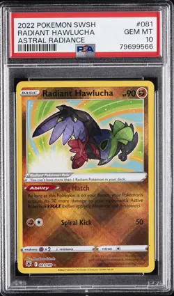 2022 POKEMON SWORD & SHIELD ASTRAL RADIANCE #081 RADIANT HAWLUCHA PSA 10 - Image 1