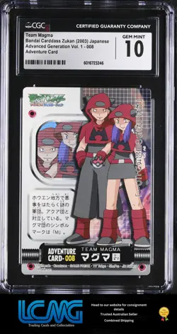 Pokemon TCG Card Bandai Carddass Zukan Advanced Generation 008 Team Magma CGC 10 - Image 1