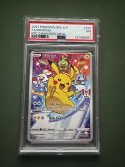 2021 POKEMON INDONESIAN S PROMO KFC CHAKI KIDS MEAL #016 FULL ART/PIKACHU PSA 7 - Image 1