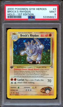 PSA 9 Pokemon Brock's Rhydon Holo 1st Edition Gym Heroes 2/132 MINT - Image 1
