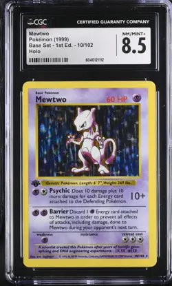 CGC 8.5 Mewtwo 1999 Base Set 1st Edition 10/102 Holo Pokemon Card - Image 1