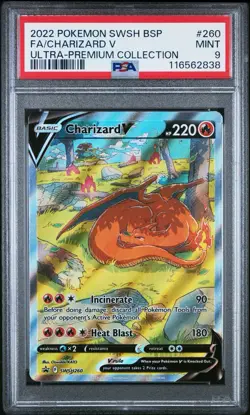2022 POKEMON SWSH BLACK STAR PROMO #260 FULL ART CHARIZARD V Mint PSA 9 - Image 1
