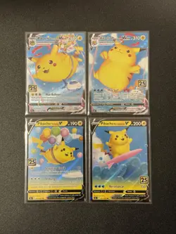 INDONESIA Flying/Surfing Pikachu VMAX S8a 25th Anniversary Pokemon Cards x4 Lot - Image 1