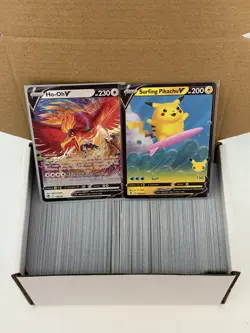 400+ Pokemon Cards Booster Pack Fresh Bulk Lot C/UC & Two Bonus Full Art V Cards - Image 1