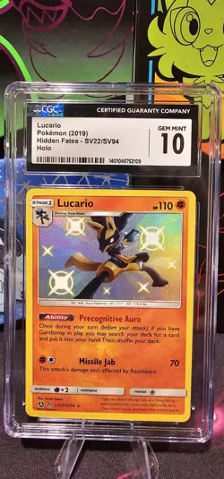 Lucario SV22/SV94 Hidden Fates Pokemon 2019 Holo CGC 10 - Image 1