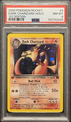 2000 POKEMON ROCKET 1ST EDITION #4 DARK CHARIZARD-HOLO PSA 8 - Image 1