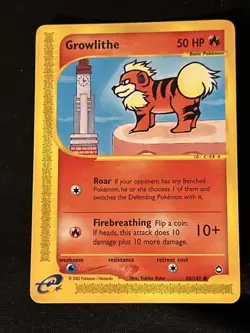 Growlithe 080/147 Aquapolis Pokemon Card! Excellent Condition WOTC Vintage Set - Image 2