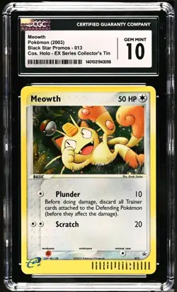 Pokemon CGC 10 GEM MINT Meowth Black Star Promo 013 Ex Collector's Tin Holo - Image 1